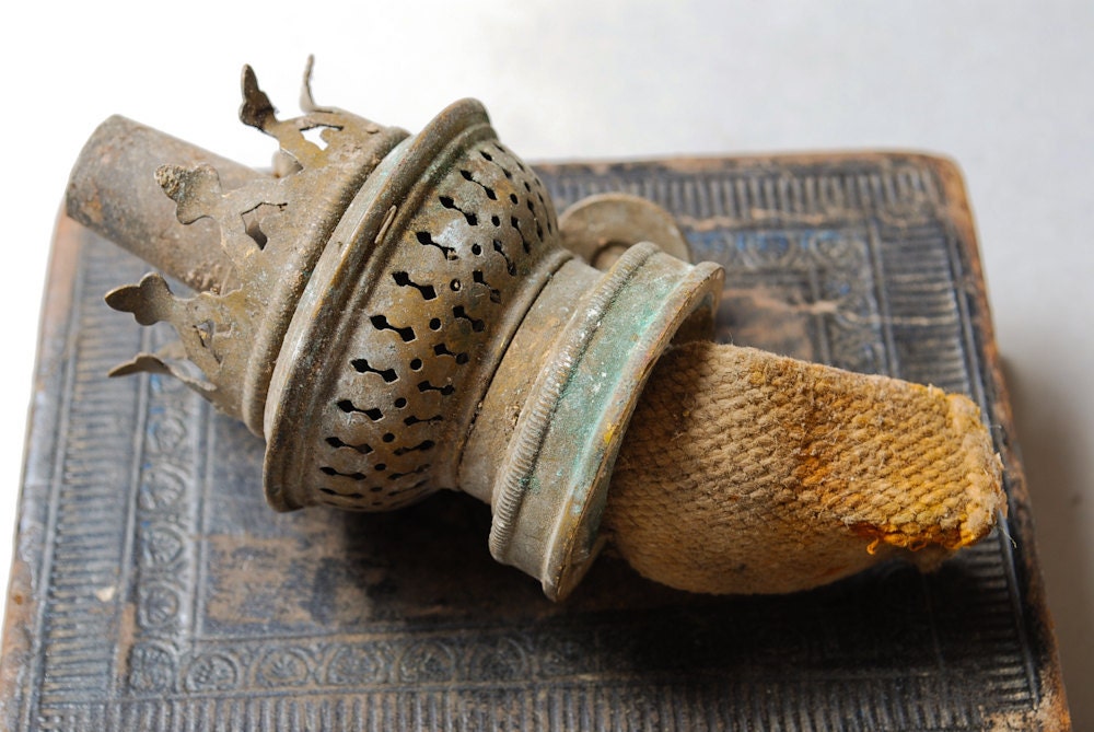 Vintage part of oil, kerosene lamp, finding, dark patina