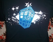 Space Tardis - Hand Printed T-Shirt  AB