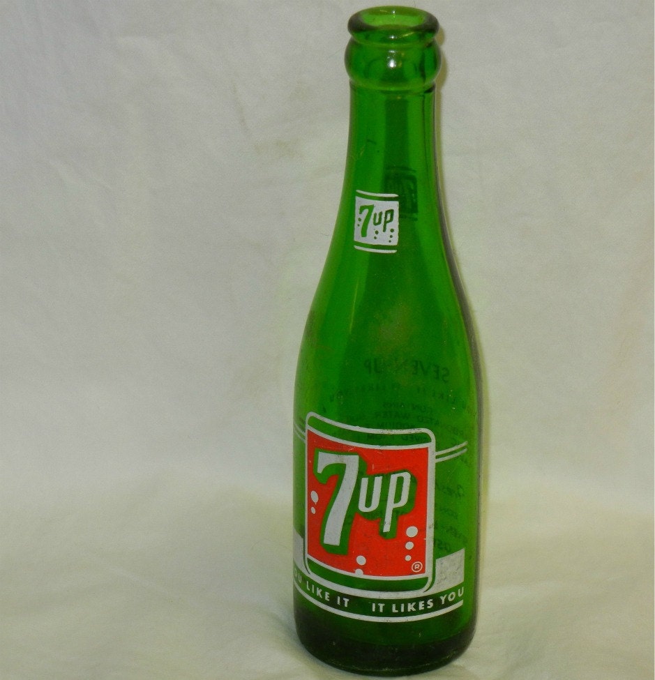 Vintage 7up Green Glass Soda Bottle By Retropickins On Etsy 9163