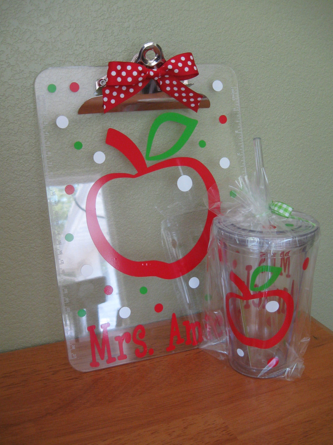 Personalized with name clear acrylic CLIPBOARD ONLY, teacher apple or other design, polka dots, back to school gift