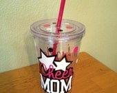 Personalized acrylic tumbler 16 oz w/ straw and lid - Cheer Mom with name or monogram, other sports available, gymnastic, baseball, more