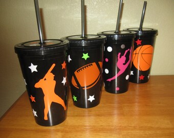 Acrylic Tumbler: Personalized acrylic tumbler w/ lid and straw, name, monogram - any SPORT, volleyball, football, gymnastic, basketball