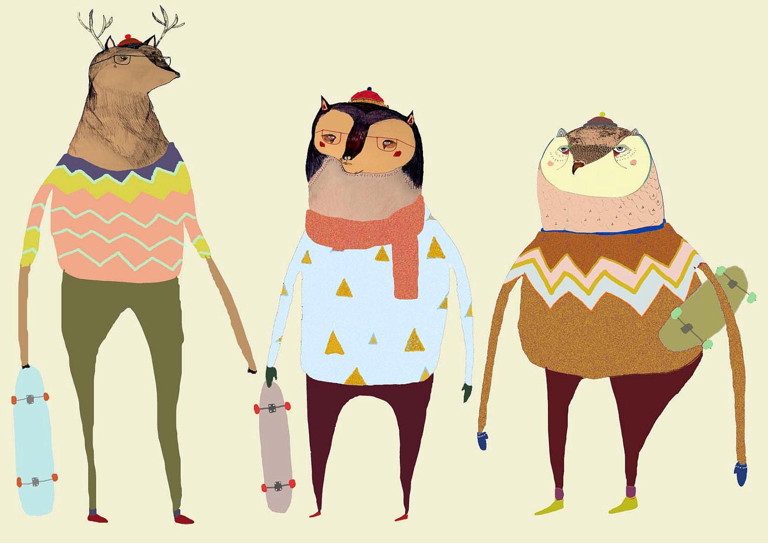 Skateboard Art Print. The Coolest Skateboarders. limited edition art print by Ashley Percival. Kids art.