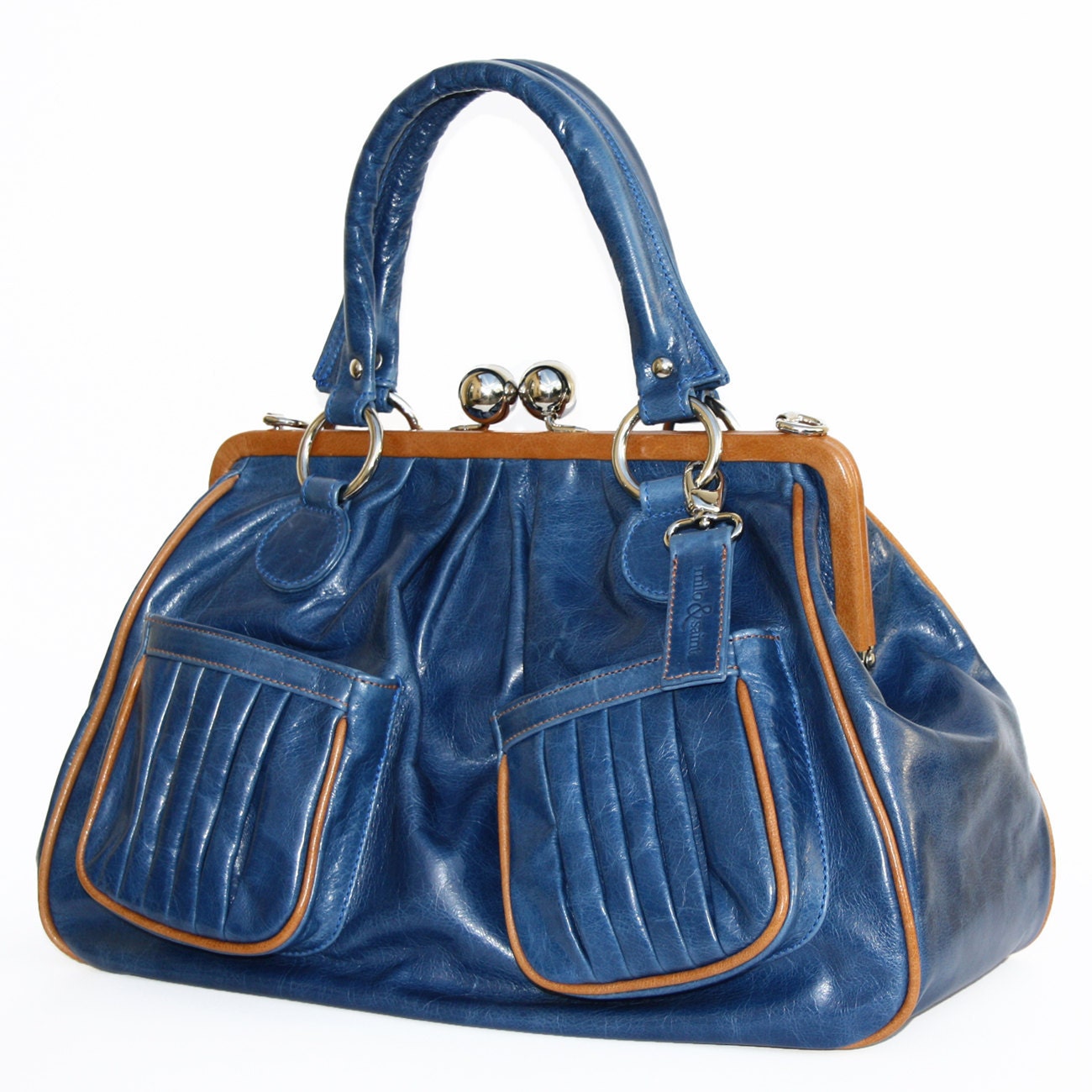 SPECIAL EDITION Bespoke Leather Handbag in China Blue with Fox Orange Trim - SALE