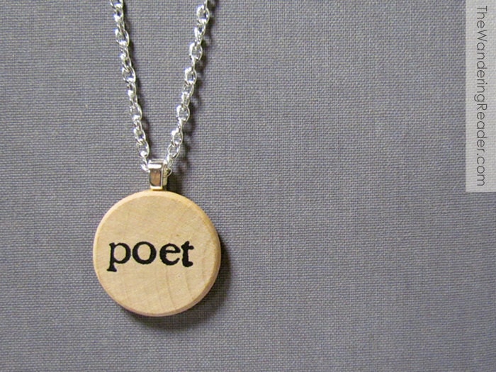 Hand Stamped "poet" Poetry Necklace in Black Typewriter Font - Poetry Jewelry