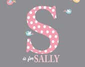 Monogram Name Decal Vinyl Wall Decal-with Birds Nursery Wall Decals