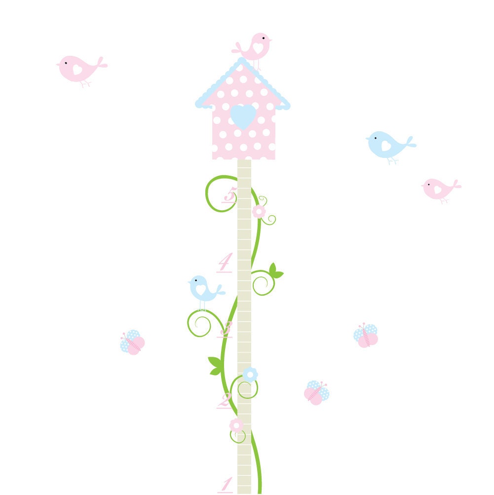 Growth Chart Vinyl Wall Decal with Birdhouse,Birds-Childrens Nursery Decals