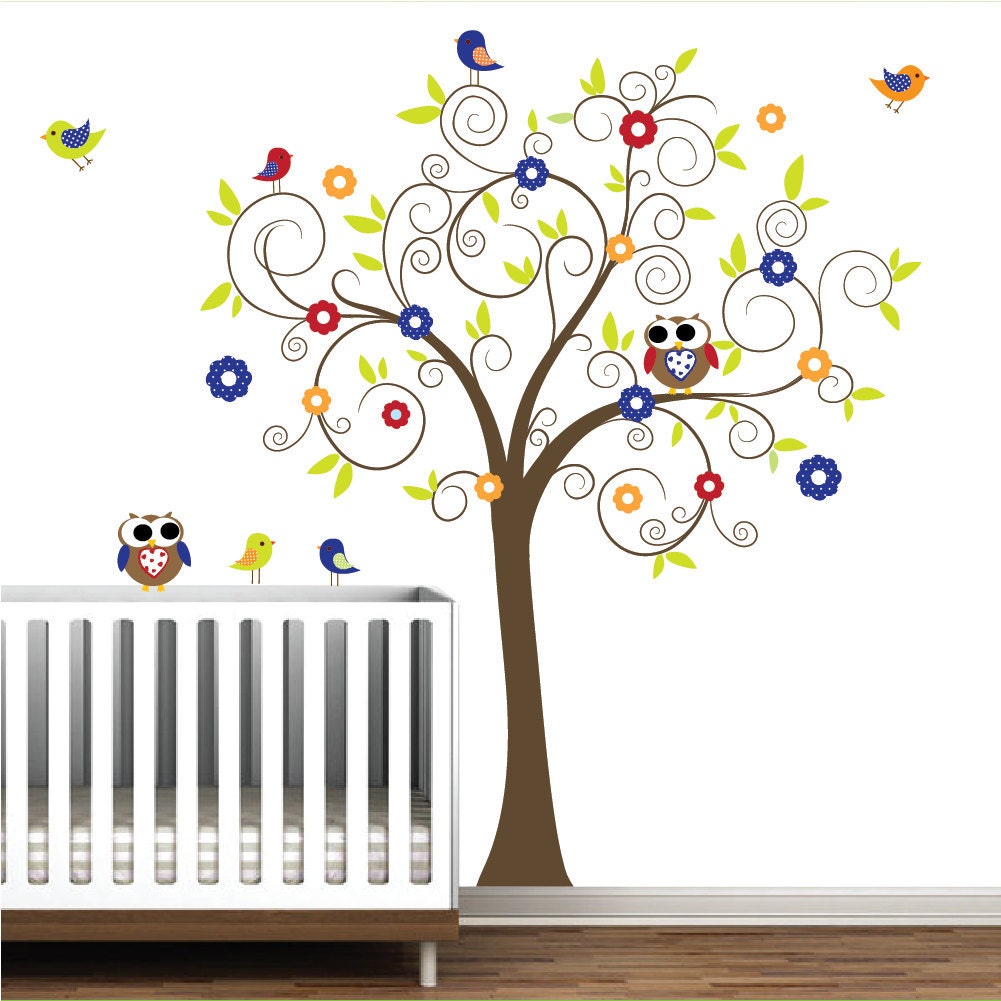 Tree Decal Wall Decals Stickers Vinyl Tree with Owls,Birds-Nursery Tree Art