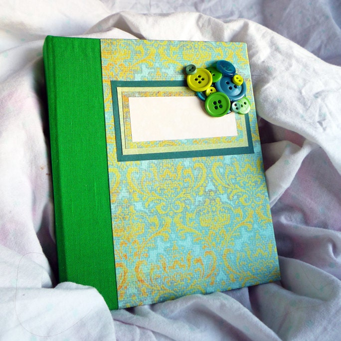 Shades of Green Damask - Handmade Blank Book Journal Dary