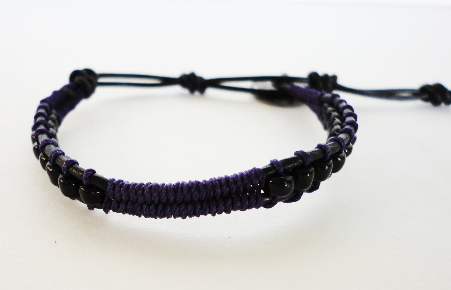 Handmade Chan luu style  De Santos Single Wrap Purple on Black Leather