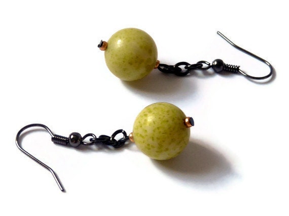 Lime Jade Earrings Black Gold Green
