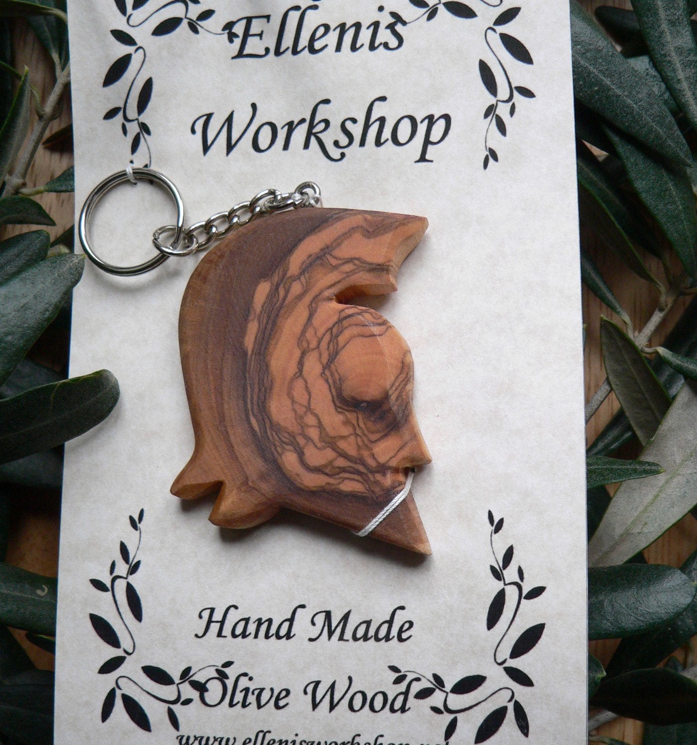 Olive wood Spartan Key chain