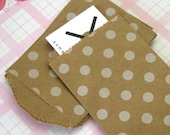 20 Mini Kraft Paper Bags White Polka Dot Print 2 3/4 x 4 inches
