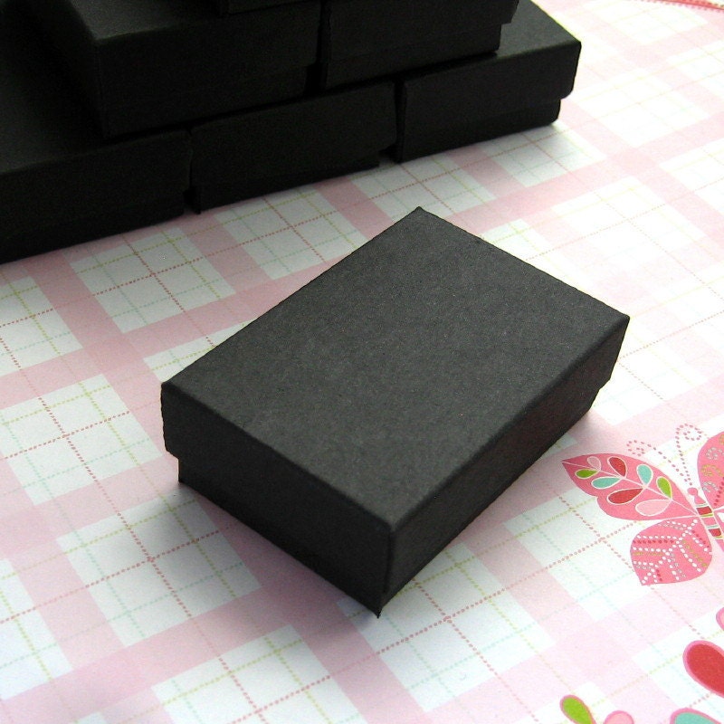 10 Cotton Filled Jewelry Boxes Matte Black 2.5 x by SomersetMarket