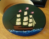 Clipper Ship, Hand painted Oval Box, Patriotic, Folk Art, Primitive, Nautical, Groomsmen Gift, Grooms Box