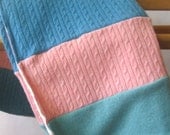 Cashmere Eco Friendly Baby Blanket - Upcycled Cashmere Crib Blanket or Lap Blanket - Pink Aqua and Teal Stripes Modern Baby Decor