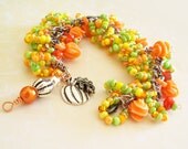 Charm Bracelet Orange and Yellow Pretty Petals beaded with pumpkin charm and tulips