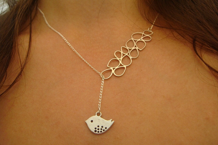 Sterling Silver Adjustable Double sided Bird necklace