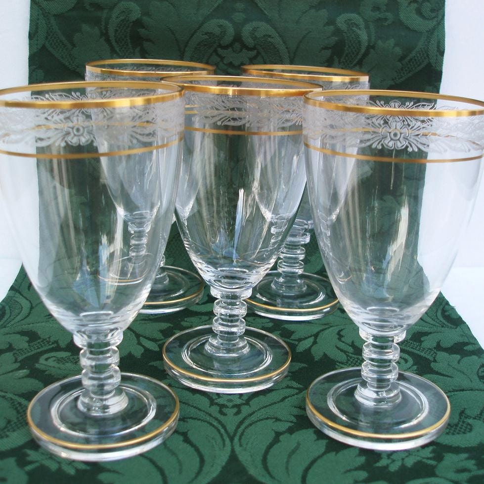 Cambridge Glass Crystal Wine Glasses Iced Tea Glass Wedding Glassware / Gold Encrusted