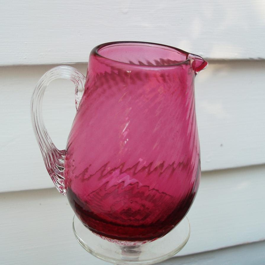 Cranberry Glass, Mini Pitcher, Vintage Cranberry, Cream Pitcher, Hand Blown Glass