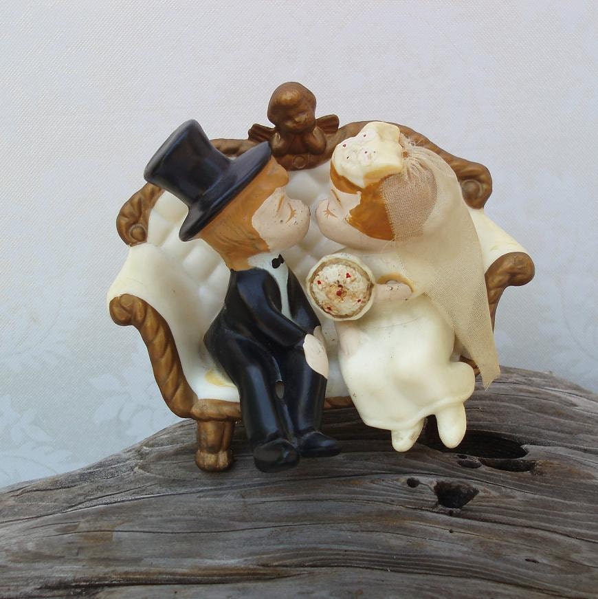 Vintage Wedding Cake Topper Vintage Cake Topper Bride and Groom Cake Topper 1970