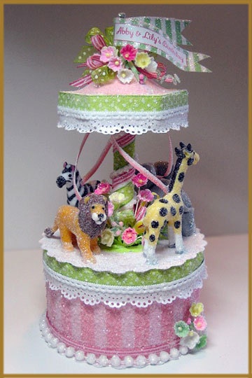 Pink and Green Carousel Cake Topper Keepsake Box