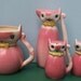 Vintage Pink Ceramic Cat Set, Salt, Pepper, Oil , Japan - Set of 4
