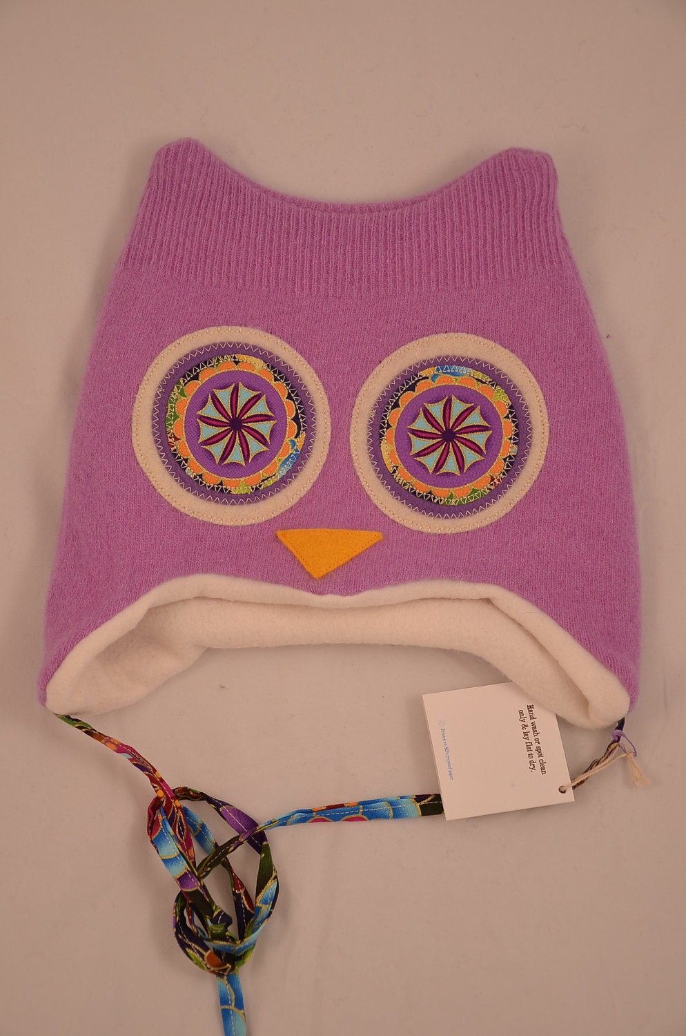 Hoo Hat -Upcycled Felted Wool Owl Hat -Lavender Cashmere Blend-Size Small (17-18.5" head -age 6-12 months)