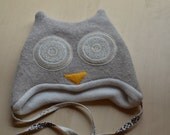 Hoo Hat -Upcycled Felted Wool Owl Hat -Pale Beige Lambswool -Size Small (17-18.5" head)