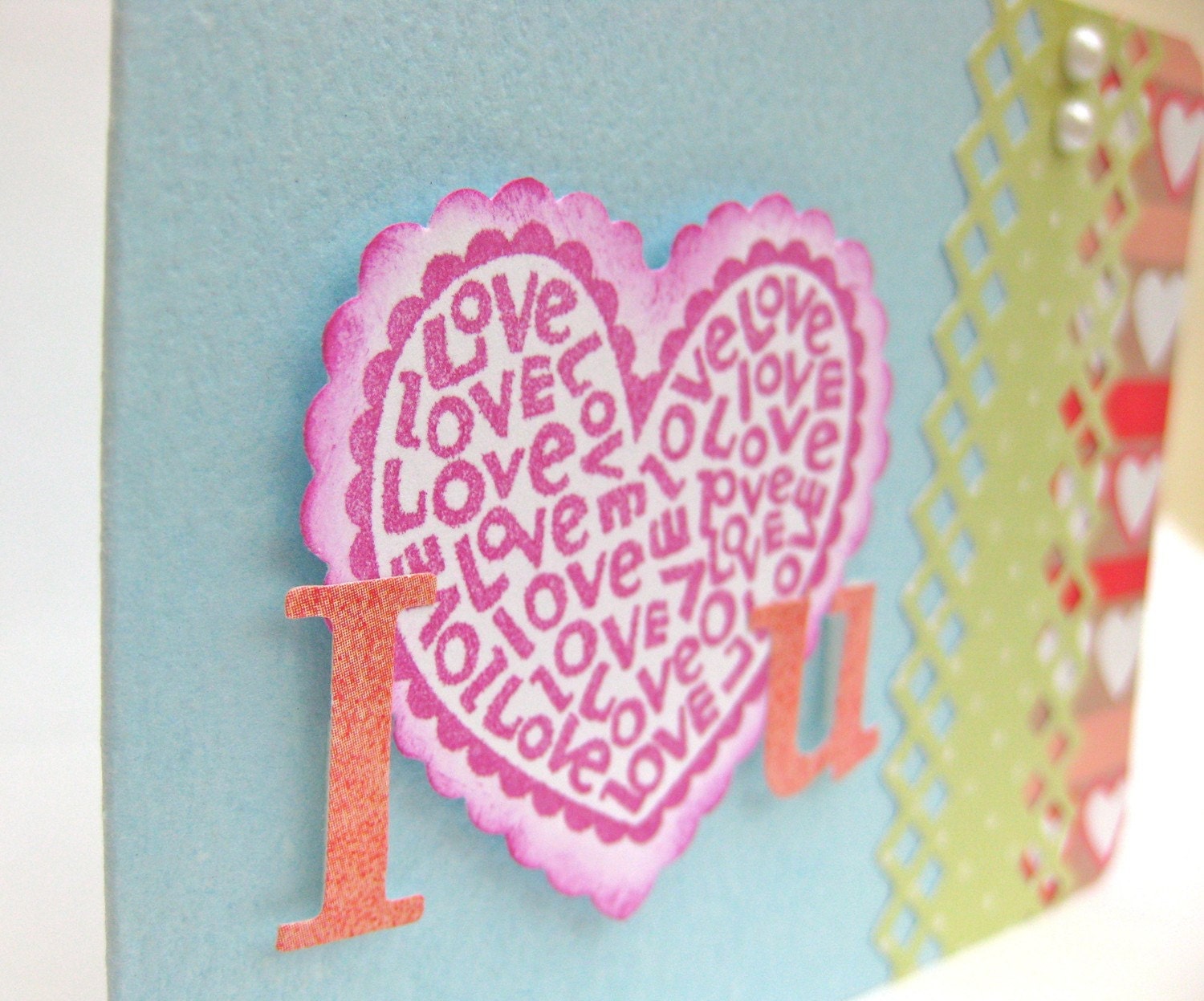I LOVE YOU 3x4 mini Valentine's card & envelope - bright - blue pink green red with accent heart