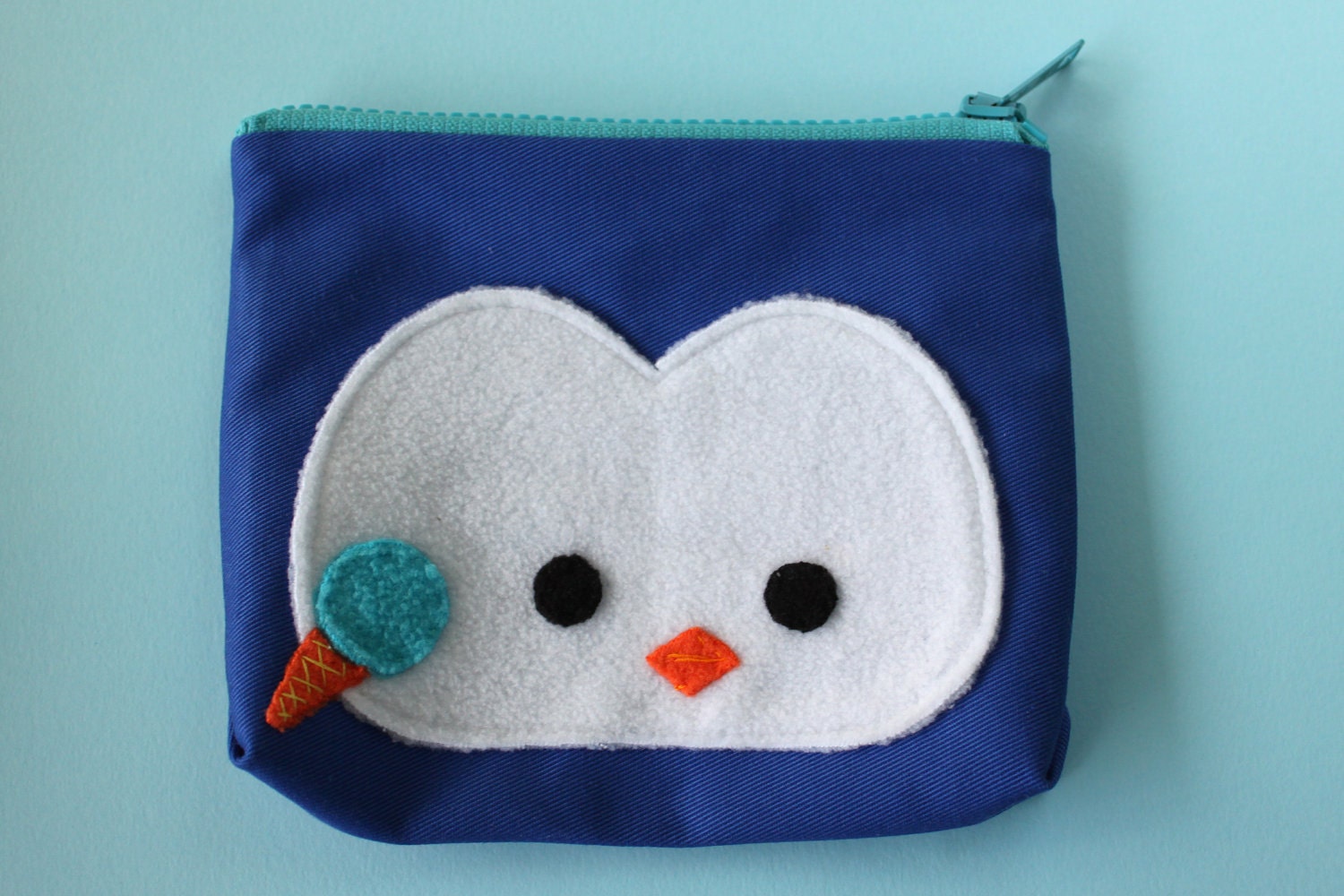 Cute zipper pouch / makeup bag - penguin & icecream