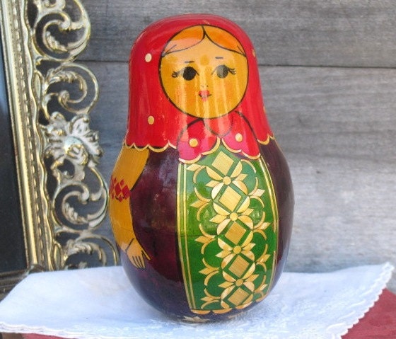 Vintage Rare Russian Roly Poly Chime Doll - Embossed, Nevalyashka, Russia Souvenir, Hand Crafted, Hand Painted, Hand Lacquered in Russia