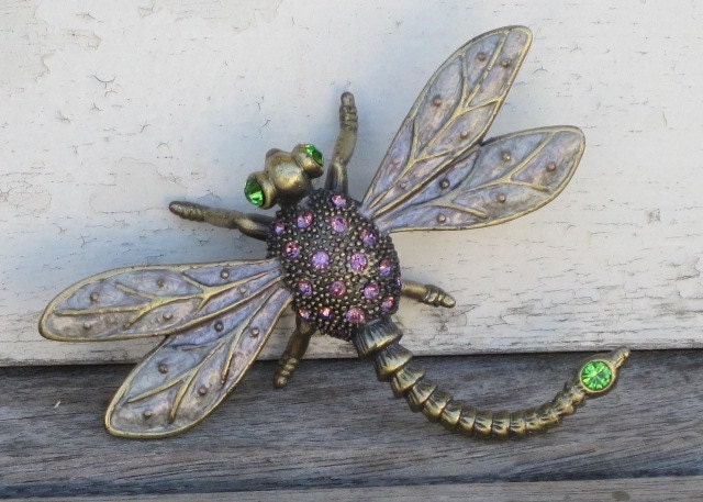 Dragonfly Bejeweled Trinket Box, Vintage Ladies Accessories