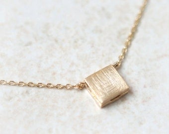 Gold Textured Square Necklace
