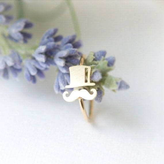 Mustache and Top hat ring in gold / adjustable ring by laonato