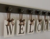 WELCOME Sign Personalized Hanging Letters Includes 7 Wood Knob Display Painted Chocolate Brown. Home Entryway Decor