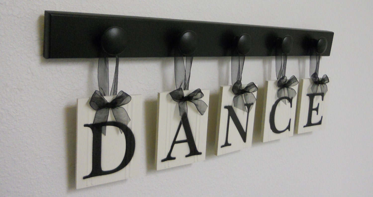 DANCE Art for Teenagers Room Sign - 5 Wood Knobs Painted Black Wall Letters DANCE - NelsonsGifts