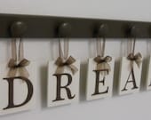 DREAM Sign Wall Decor Hanging Wall Letter Sign with 5 Wooden Hangers Brown Bedroom Wall Decor