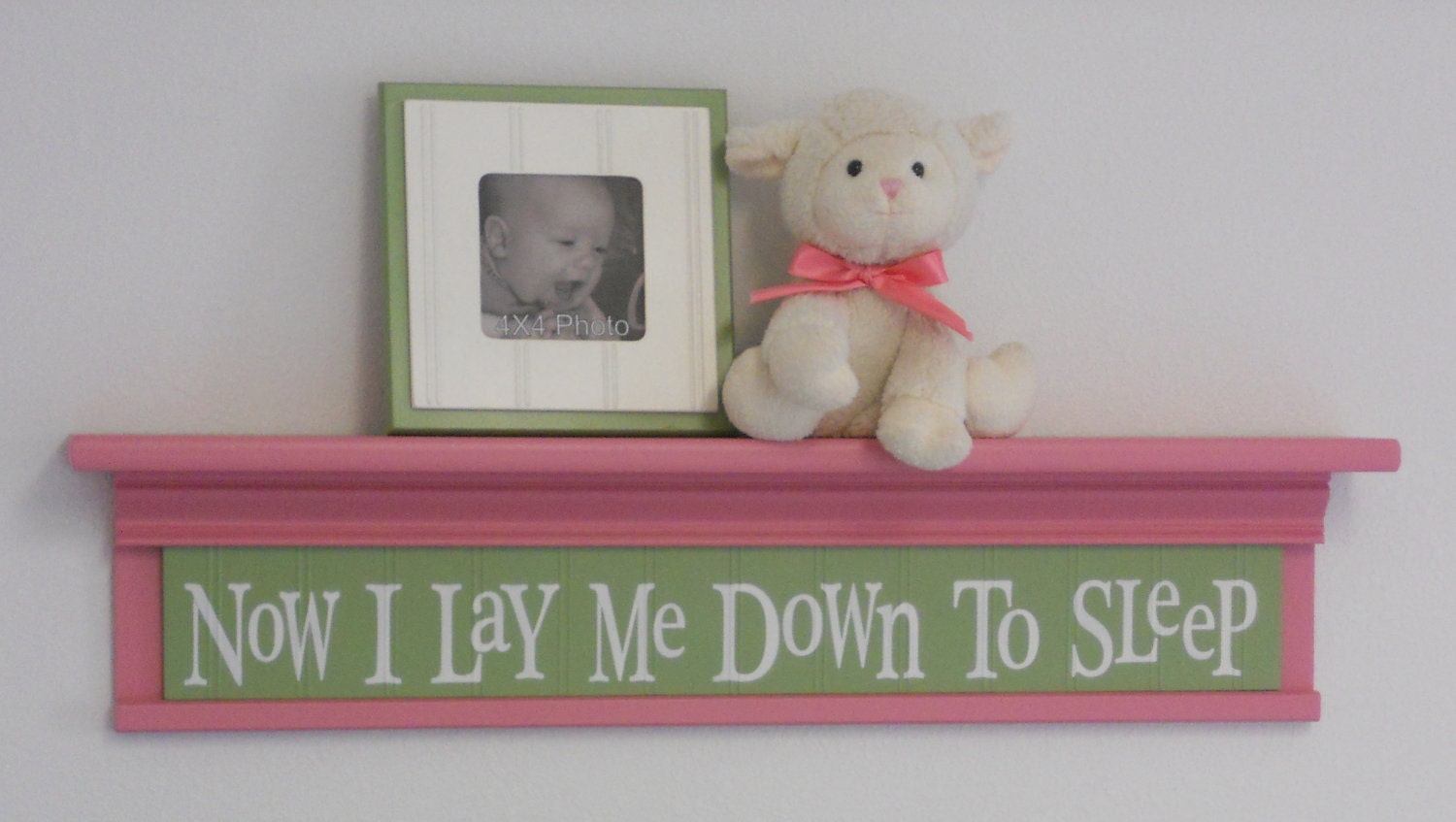 Baby Nurseries - Nursery Decorating Ideas Pink Green Sign - Now I Lay Me Down To Sleep - 30" Shelf