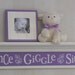 Whimsical Butterfly Nursery Wall Decor - Dance Giggle Sing - Sign on 30" Shelf Linen White and Purple