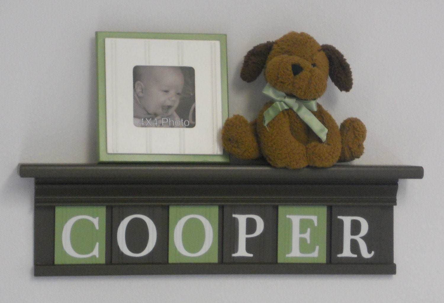 Letter Wooden Wall Nursery Custom Letters for COOPER 24" Shelf Sign 6 Letters Brown and Green Boy Nursery Decor