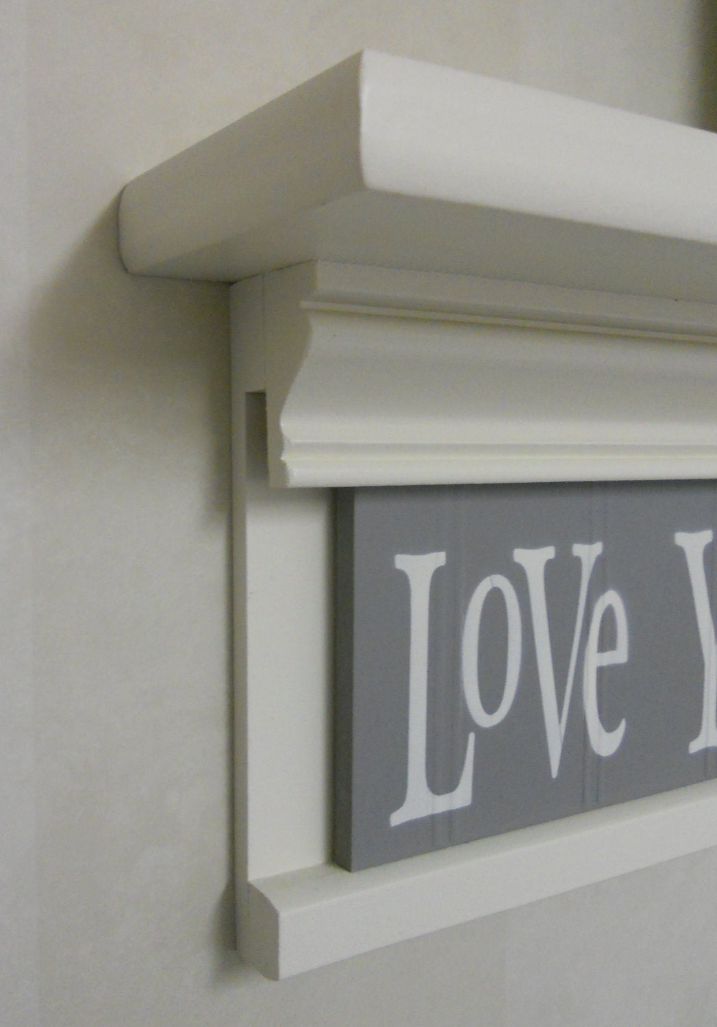 Grey Baby Nursery Decor - Baby Wall Decor Gray Sign and 30" Linen White Shelf - Love You To The Moon And Back