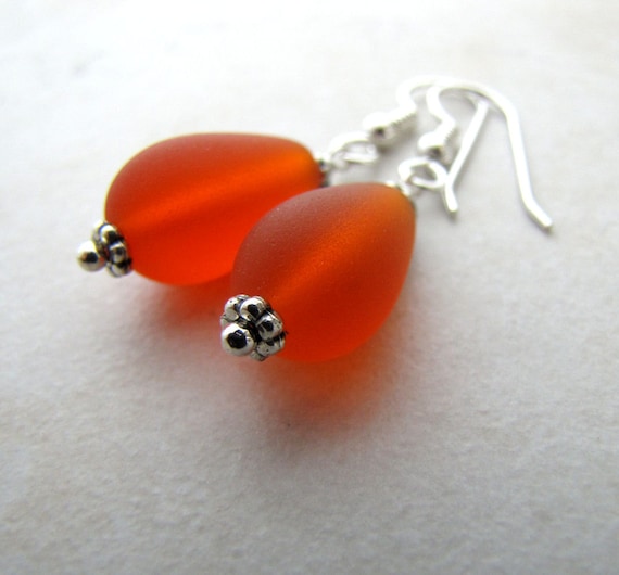 Sea Glass Seaglass Earrings Red Orange BellinaCreations Bellina Creation