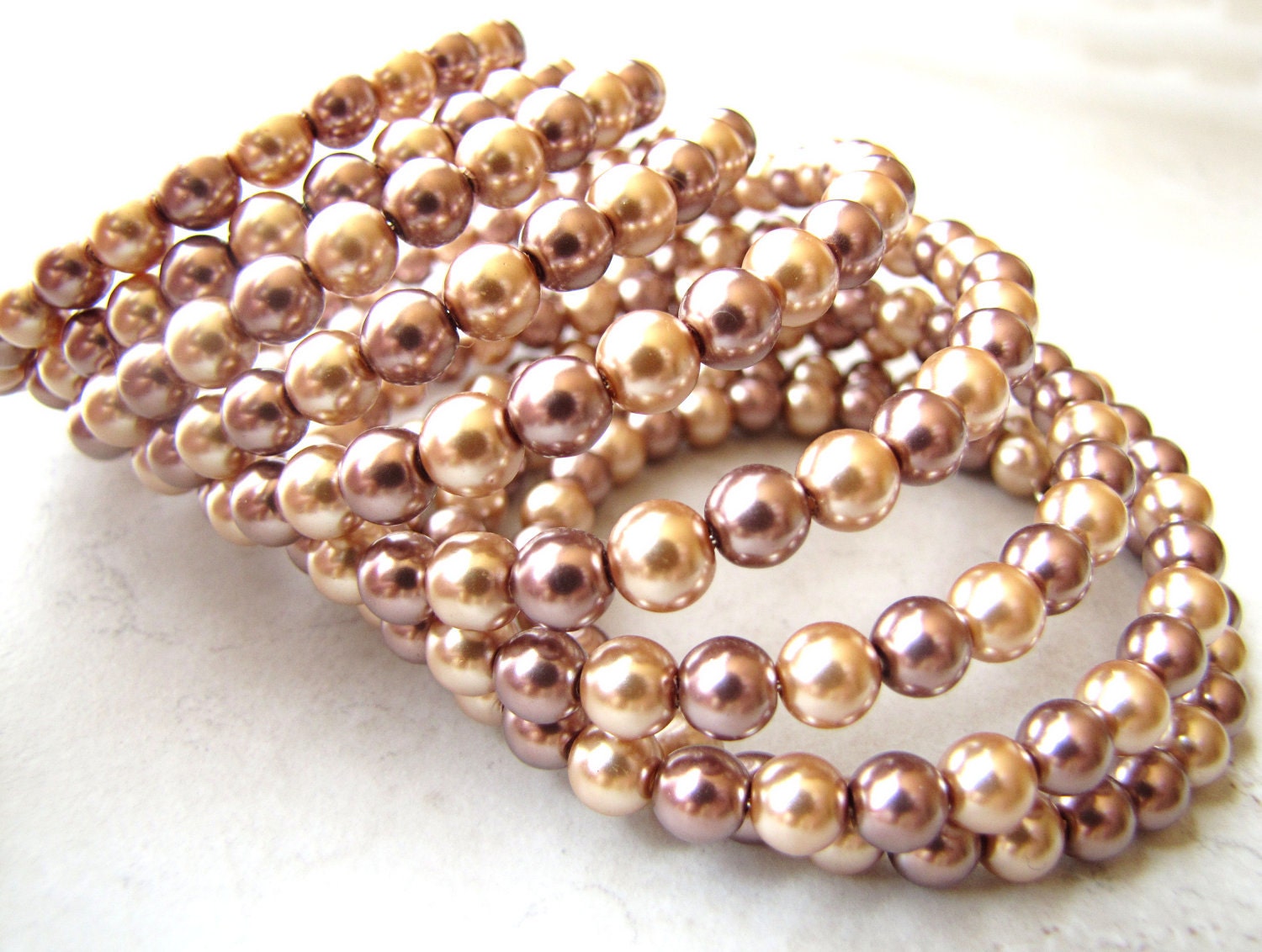 Pearl Bracelet Gold and Copper Metallic Memory Wire Bracelet BellinaCreations Bellina Creation