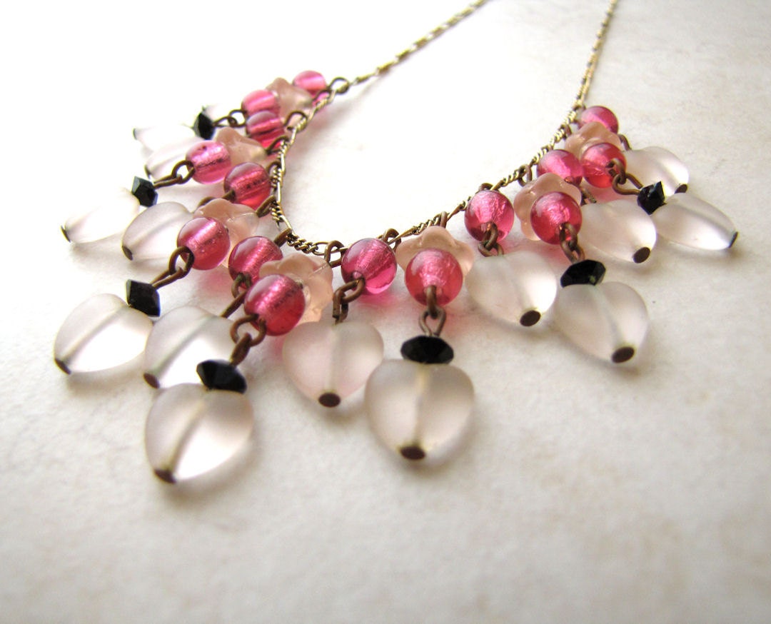 Vintage Heart Necklace and Earrings Pididdly Links Glass Heart Crystal Heart Bleeding Heart BellinaCreations Bellina Creation