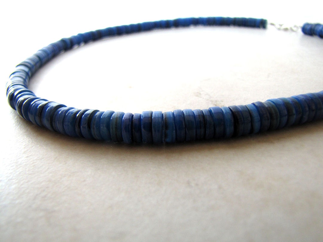 Mens Men's Necklace Puka Necklace Unisex Blue Royal Sapphire Cobalt Heishi  Shell Necklace BellinaCreations Bellina Creation