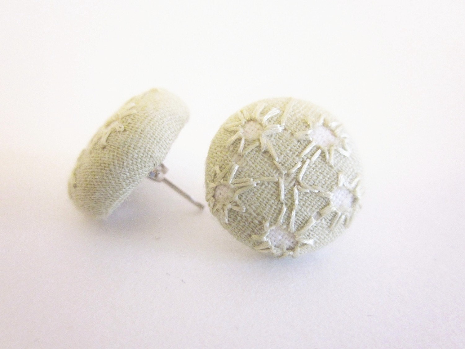 Green Eyelet Button Earrings