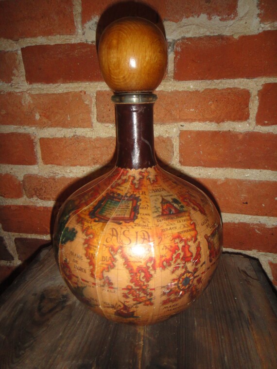 Vintage Made in Italy Leather Globe Liquor Decanter by swagJUICE