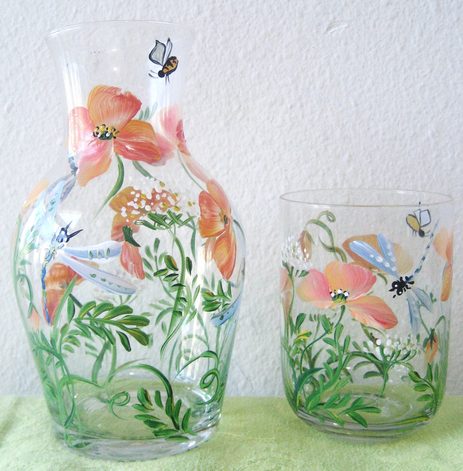 bedside carafe with poppy and daisy design