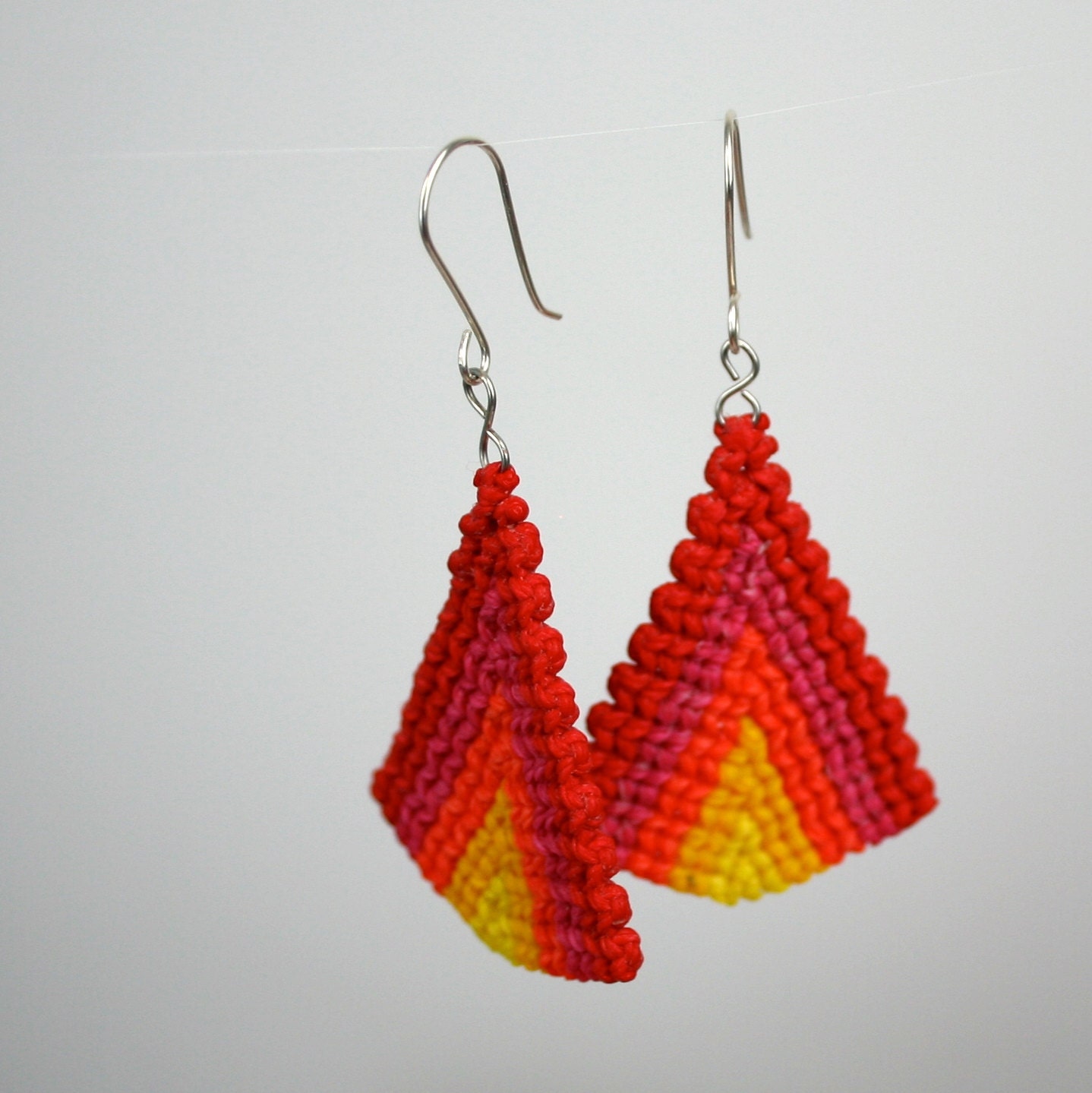 Raspberry Lemonade Triangle Macrame Earrings
